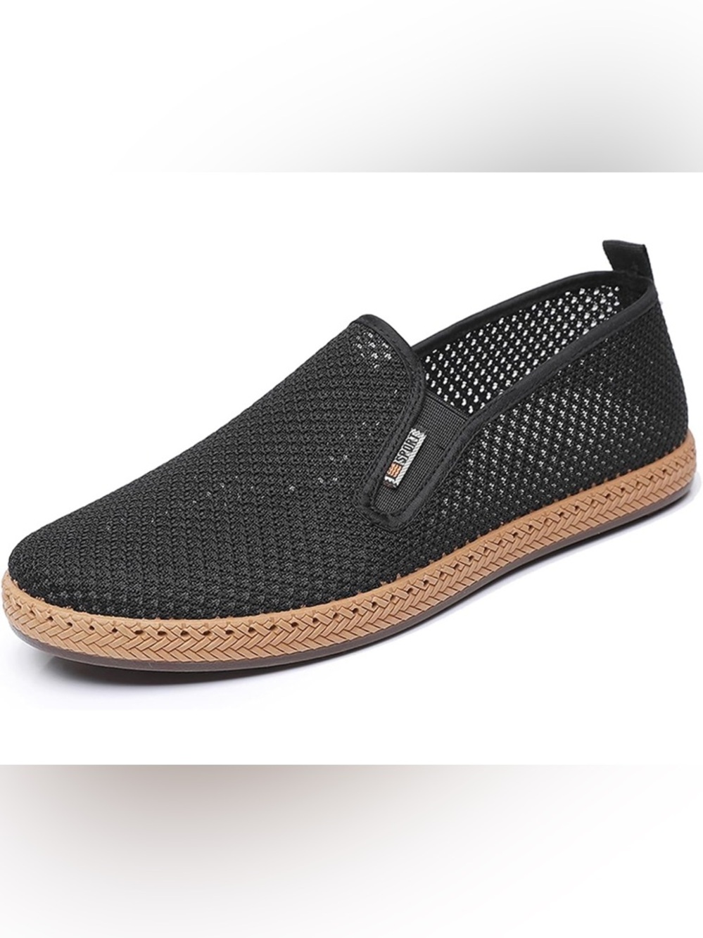Sporto Black Mesh Slip-On with Tan Rubber Sole
